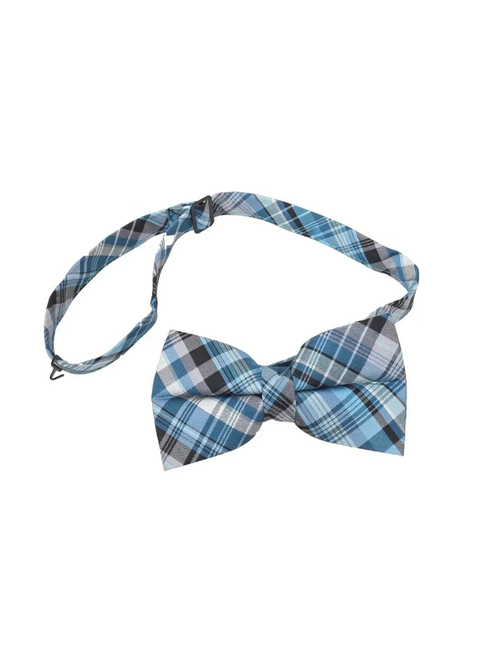 Nicole Miller Pre-Tied Bow Tie Teal Green Black Adjustable Neck Silk Plaid